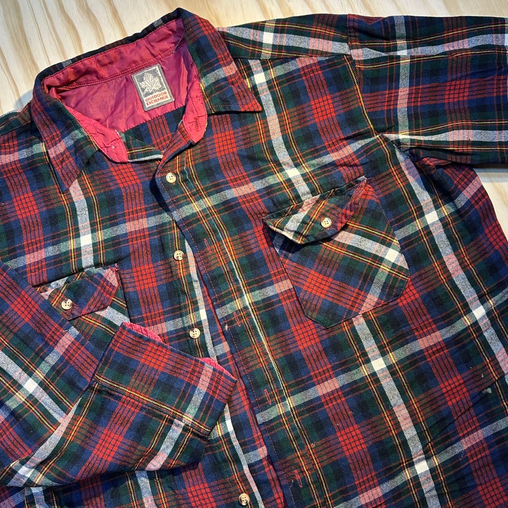 Outdoor Exchange Mens XL Red Plaid Quilted Flannel Shirt Jacket Button Up